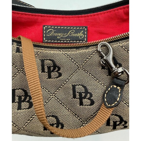 Dooney & Bourke Signature Logo Canvas Shoulder Bag Tan w/ Black Leather Trim - Picture 13 of 14